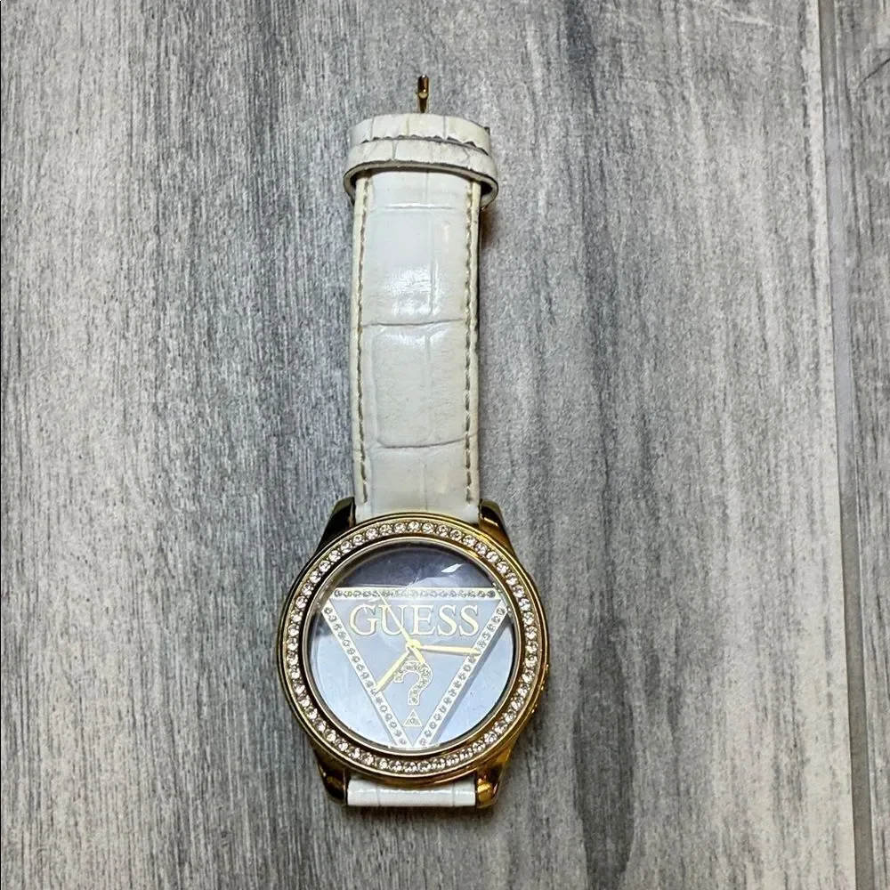 Vintage Guess Gold Watch with White Strap